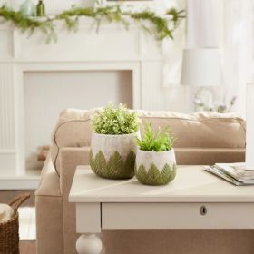 GREEK LEAF CEMENT FLOWER POT SET/2